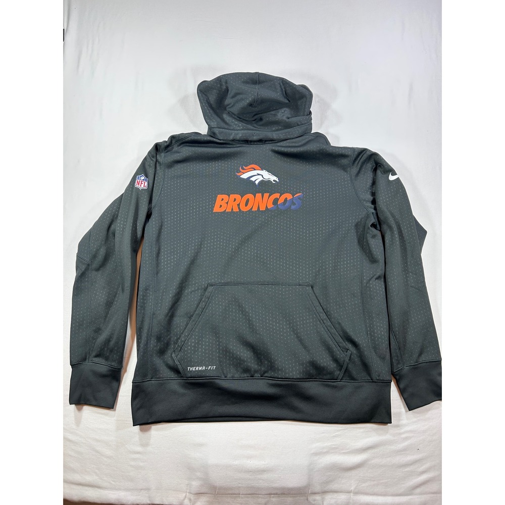 Nike NFL Denver Broncos Therma-FIT Hoodie Mens XL Grey On Field Sweatshirt